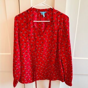 Draper James Tie Neck Red Floral Blouse​